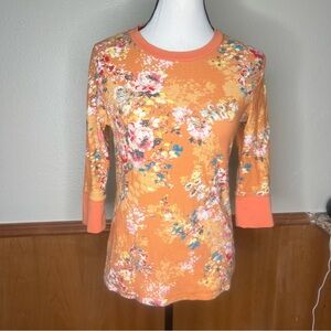 Sundance Orange floral 3/4 sleeve crew top